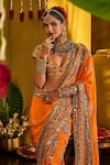 The Royaleum_Orange Silk Embroidery, Sequins, Zari, Mirrors V-neck Ishmira Saree _Online_at_Aza_Fashions