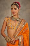 Buy_The Royaleum_Orange Silk Embroidery, Sequins, Zari, Mirrors V-neck Ishmira Saree _Online_at_Aza_Fashions
