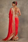The Royaleum_Red Silk Zari, Sequins, Embroidery V-neck Liyana Saree With Blouse _Online_at_Aza_Fashions