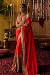 Buy_The Royaleum_Red Silk Zari, Sequins, Embroidery V-neck Liyana Saree With Blouse _at_Aza_Fashions