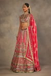 The Royaleum_Pink Silk Embroidery, Sequins, Zari High Neck Rosira Blouse, Lehenga And Dupatta _Online_at_Aza_Fashions
