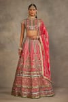 Buy_The Royaleum_Pink Silk Embroidery, Sequins, Zari High Neck Rosira Blouse, Lehenga And Dupatta _Online_at_Aza_Fashions