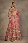 Shop_The Royaleum_Pink Silk Embroidery, Sequins, Zari High Neck Rosira Blouse, Lehenga And Dupatta _Online_at_Aza_Fashions