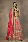 Shop_The Royaleum_Pink Silk Embroidery, Sequins, Zari High Neck Rosira Blouse, Lehenga And Dupatta _at_Aza_Fashions