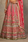 The Royaleum_Pink Silk Embroidery, Sequins, Zari High Neck Rosira Blouse, Lehenga And Dupatta _at_Aza_Fashions