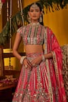 Buy_The Royaleum_Pink Silk Embroidery, Sequins, Zari High Neck Rosira Blouse, Lehenga And Dupatta 