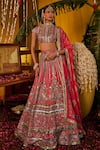 Buy_The Royaleum_Pink Silk Embroidery, Sequins, Zari High Neck Rosira Blouse, Lehenga And Dupatta _at_Aza_Fashions