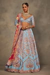 Buy_The Royaleum_Sky Blue Silk Embroidery, Sequins, Zari Sweetheart Neck Jhoomer Lehenga Set _at_Aza_Fashions