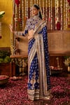 The Royaleum_Blue Silk Embroidery, Zari, Mirrors, Sequins High Saher Saree And Blouse Set _at_Aza_Fashions