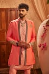 The Royaleum_Pink Silk Embroidery, Zari Sartaj Jacket And Kurta Set _at_Aza_Fashions