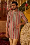 Buy_The Royaleum_Pink Silk Embroidery Avi Printed Striped Kurta _at_Aza_Fashions
