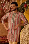 The Royaleum_Pink Silk Embroidery Avi Printed Striped Kurta _Online_at_Aza_Fashions