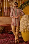 Shop_The Royaleum_Pink Silk Embroidery Avi Printed Striped Kurta _at_Aza_Fashions