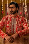 The Royaleum_Red Silk Embroidery, Sequins Zohravar Floral Kurta _Online_at_Aza_Fashions