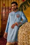 Buy_The Royaleum_Blue Silk Embroidery Zayan Printed Kurta With Yoke _at_Aza_Fashions