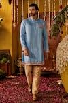 The Royaleum_Blue Silk Embroidery Zayan Printed Kurta With Yoke _Online_at_Aza_Fashions