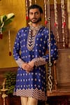 Buy_The Royaleum_Blue Silk Embroidery Tej Geometric And Motif Kurta _at_Aza_Fashions
