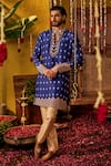 The Royaleum_Blue Silk Embroidery Tej Geometric And Motif Kurta _Online_at_Aza_Fashions