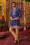 Shop_The Royaleum_Blue Silk Embroidery Tej Geometric And Motif Kurta _at_Aza_Fashions