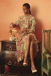 Pooja Rajgarhia Gupta_Red Crepe Tara Ikat Pattern Dhoti Skirt _at_Aza_Fashions