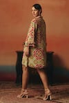 Shop_Pooja Rajgarhia Gupta_Multi Color Crepe Stones, Embroidery Collared Tara Ikat Pattern Frill Dress _at_Aza_Fashions