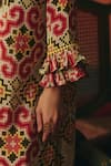 Pooja Rajgarhia Gupta_Multi Color Crepe Stones, Embroidery Collared Tara Ikat Pattern Frill Dress _Online_at_Aza_Fashions