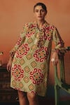 Buy_Pooja Rajgarhia Gupta_Multi Color Crepe Stones, Embroidery Collared Tara Ikat Pattern Frill Dress _Online_at_Aza_Fashions
