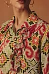 Pooja Rajgarhia Gupta_Multi Color Crepe Stones, Embroidery Collared Tara Ikat Pattern Frill Dress _at_Aza_Fashions
