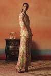 Buy_Pooja Rajgarhia Gupta_Multi Color Georgette Stones, Tara Ikat Pattern Blazer And Pant Co-ord Set _Online_at_Aza_Fashions