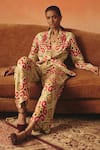 Buy_Pooja Rajgarhia Gupta_Multi Color Georgette Stones, Tara Ikat Pattern Blazer And Pant Co-ord Set _at_Aza_Fashions