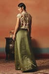 Shop_Pooja Rajgarhia Gupta_Beige Crepe, Satin Sequins, Embroidery High Neck Tota Maina Ikat Top And Skirt Set _at_Aza_Fashions