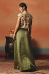 Shop_Pooja Rajgarhia Gupta_Beige Crepe Sequins High Neck Tota Maina Ikat Crop Top _at_Aza_Fashions