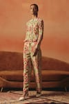 Buy_Pooja Rajgarhia Gupta_Cream Crepe Lace Tara Ikat Pattern Pant _at_Aza_Fashions