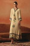 Buy_Pooja Rajgarhia Gupta_Off White Georgette Sequins, Tassels, Embroidery Padma Ikat Pattern Midi Dress _at_Aza_Fashions