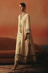 Shop_Pooja Rajgarhia Gupta_Off White Georgette Sequins, Tassels, Embroidery Padma Ikat Pattern Midi Dress _at_Aza_Fashions