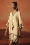 Shop_Pooja Rajgarhia Gupta_Off White Georgette Sequins, Tassels, Embroidery V-neck Padma Ikat Pattern Dress _at_Aza_Fashions