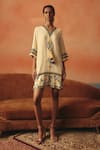 Buy_Pooja Rajgarhia Gupta_Off White Georgette Sequins, Tassels, Embroidery V-neck Padma Ikat Pattern Dress _at_Aza_Fashions