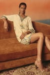 Pooja Rajgarhia Gupta_Off White Georgette Sequins, Tassels, Embroidery V-neck Padma Ikat Pattern Dress _Online_at_Aza_Fashions