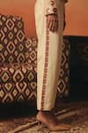 Buy_Pooja Rajgarhia Gupta_Beige Denim Embroidery Biege Ikat Pattern Trouser _Online_at_Aza_Fashions