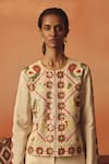 Shop_Pooja Rajgarhia Gupta_Beige Denim Embroidery Biege Ikat Pattern Trouser _at_Aza_Fashions