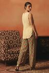 Shop_Pooja Rajgarhia Gupta_Beige Crepe, Georgette Sequins Tota Maina Ikat Pattern Top And Trouser Co-ord Set _at_Aza_Fashions