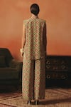 Shop_Pooja Rajgarhia Gupta_Green Crepe Tassels, Crystals, Beads Mayuri Ikat Pattern Shirt And Pant Co-ord Set _at_Aza_Fashions