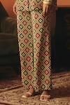 Buy_Pooja Rajgarhia Gupta_Green Crepe Tassels, Crystals, Beads Mayuri Ikat Pattern Shirt And Pant Co-ord Set _Online_at_Aza_Fashions