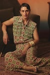 Buy_Pooja Rajgarhia Gupta_Green Crepe Tassels, Crystals, Beads Mayuri Ikat Pattern Shirt And Pant Co-ord Set 