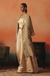 Shop_Pooja Rajgarhia Gupta_Green Crepe, Satin Sequins, Embroidery Mayuri Ikat Pattern Jacket And Lehenga Set _at_Aza_Fashions