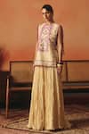 Buy_Pooja Rajgarhia Gupta_Off White Crepe, Satin Embroidery, Ajna Ikat Tunic And Crushed Lehenga Set _at_Aza_Fashions