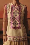 Shop_Pooja Rajgarhia Gupta_Off White Crepe, Satin Embroidery, Ajna Ikat Tunic And Crushed Lehenga Set _Online_at_Aza_Fashions