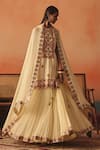 Buy_Pooja Rajgarhia Gupta_Beige Crepe, Georgette Embroidery, Sequins, Jharokha Ikat Kurti Lehenga Set _at_Aza_Fashions