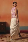 Shop_Pooja Rajgarhia Gupta_Multi Color Crepe, Satin Sequins Round Hansini Ikat Jacket And Draped Skirt Set _at_Aza_Fashions