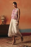 Buy_Pooja Rajgarhia Gupta_Multi Color Crepe, Satin Sequins Round Hansini Ikat Jacket And Draped Skirt Set _at_Aza_Fashions
